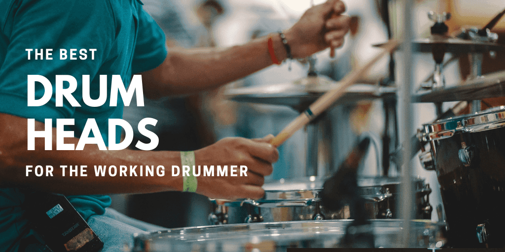 A title slide with a picture of a drummer playing drums. The text says "The best drum heads for the working drummer".