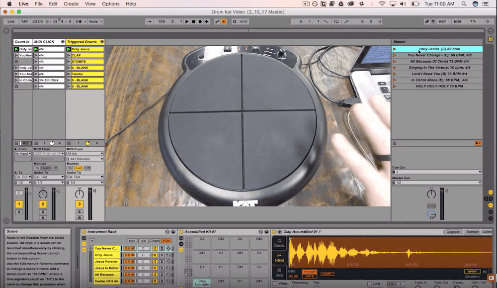 A screen capture from a video about how to use ableton live to trigger drum sounds live.